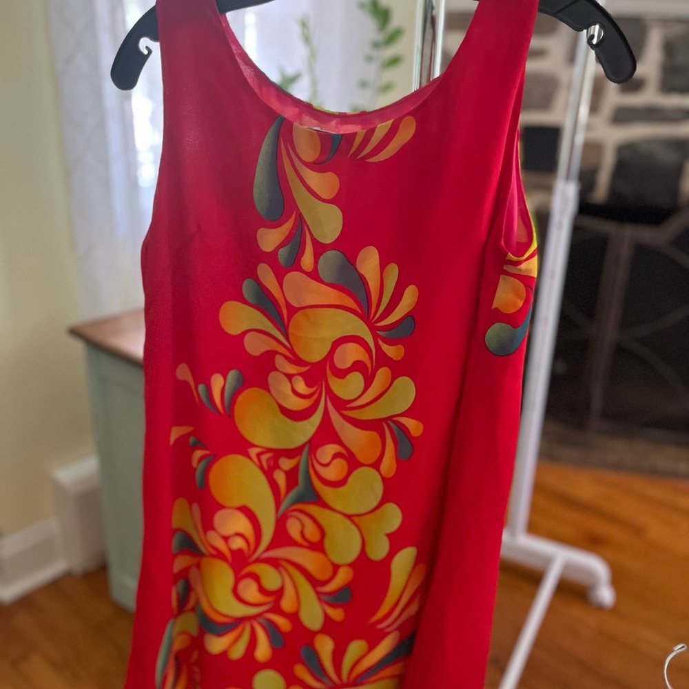 Vibrant Red and Yellow Sleeveless Dress